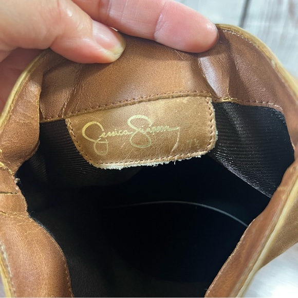 JESSICA SIMPSON faux leather Women's Tall Brown Platform Heeled Slouch Boots 7.5 - Picture 10 of 16